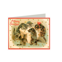 Glittered Petite Cats at a Cream Bowl Christmas Card ~ England